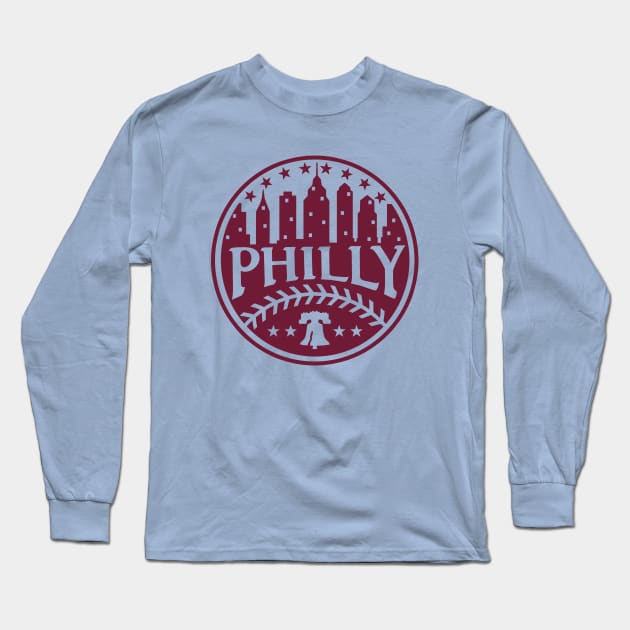 Retro Vintage Philadelphia Baseball Old School Red Philly City Skyline Long Sleeve T-Shirt by TeeCreations